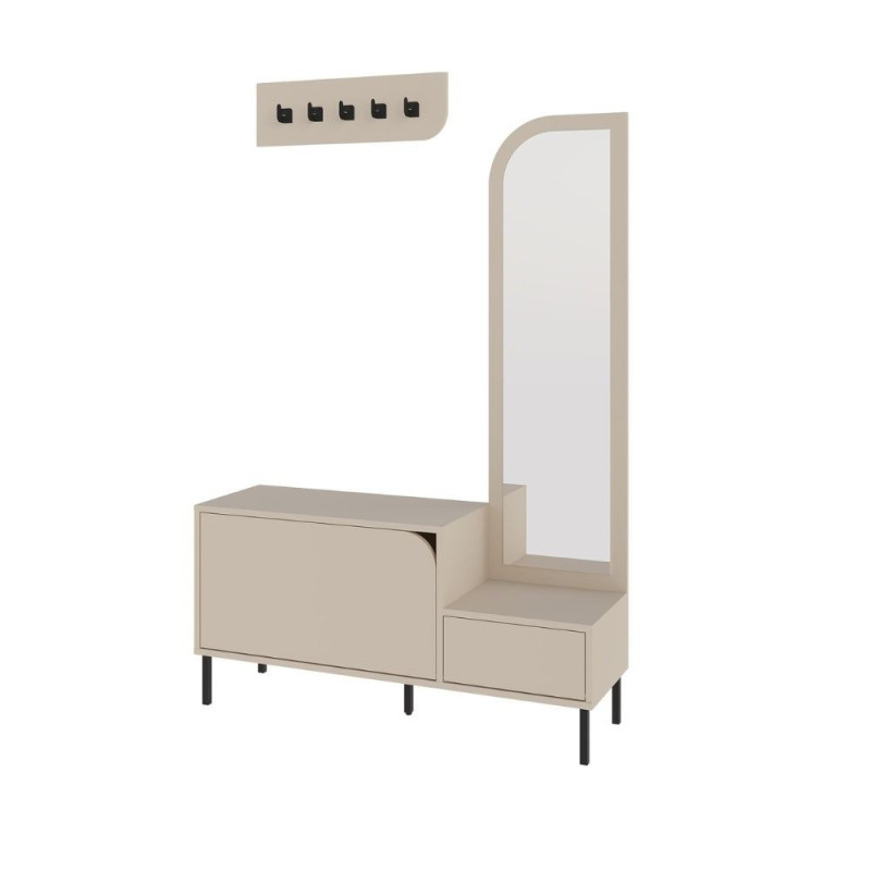 Mobile ingresso Mila con scarpiera ganci appendi abito e specchio colore cashmere