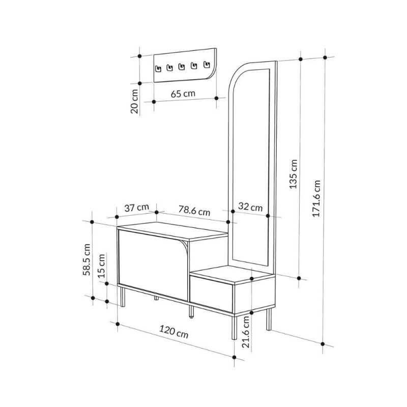 Mobile ingresso Mila con scarpiera ganci appendi abito e specchio colore cashmere