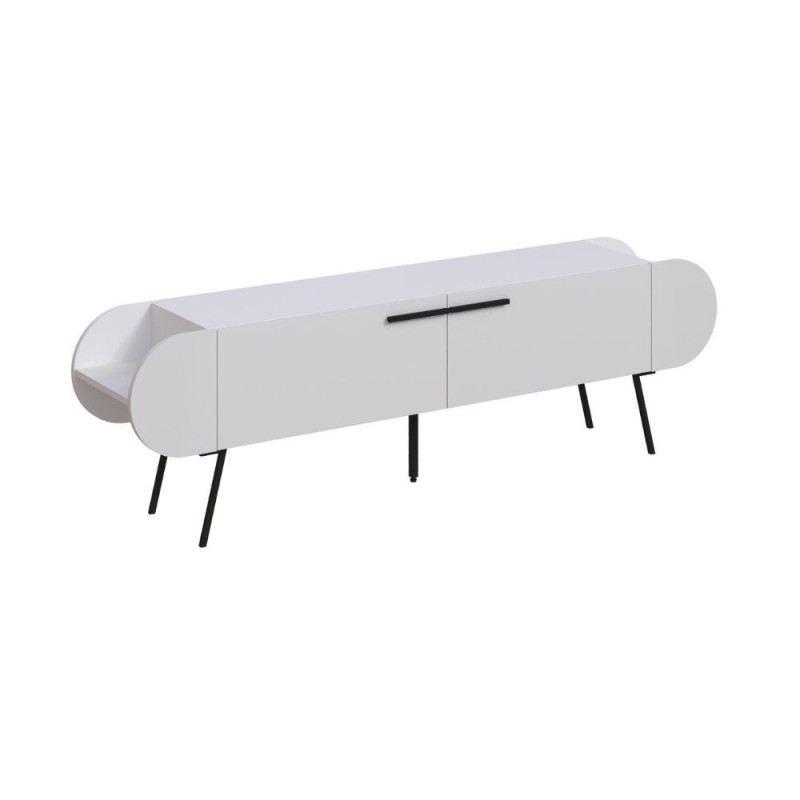 Mobile porta tv Capsule con due ante a ribalta e ripiani laterali colore bianco