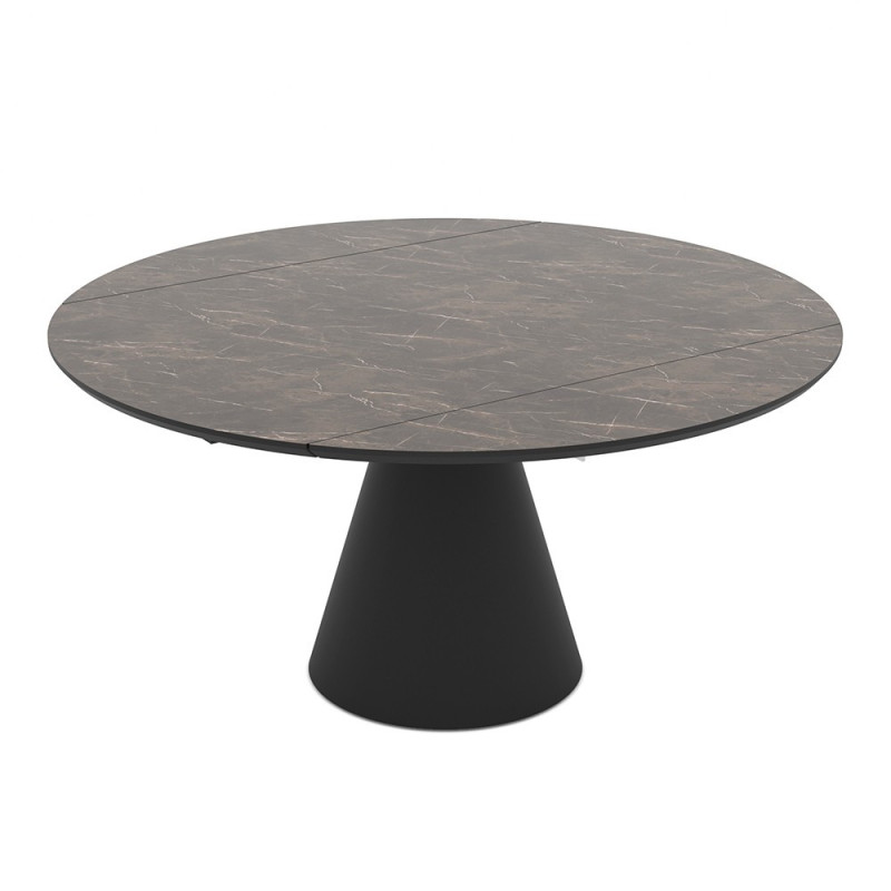Tavolo allungabile Yandan con piano effetto marmo brown lucido con gamba nera