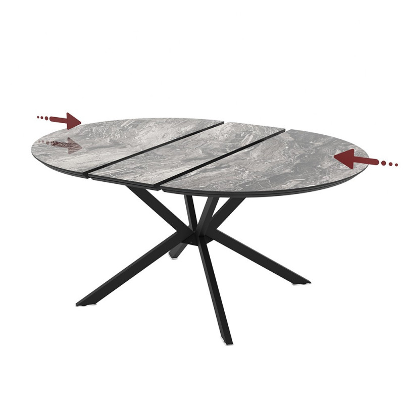 Tavolo allungabile Dobok con allunga 34 cm colore piano effetto marmo nero arabesque lucido e gambe in metallo nero