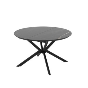 Zoom Tavolo allungabile Dobok con allunga 34 cm con piano effetto marmo nero con dettagli oro lucido e gambe in metallo nero
