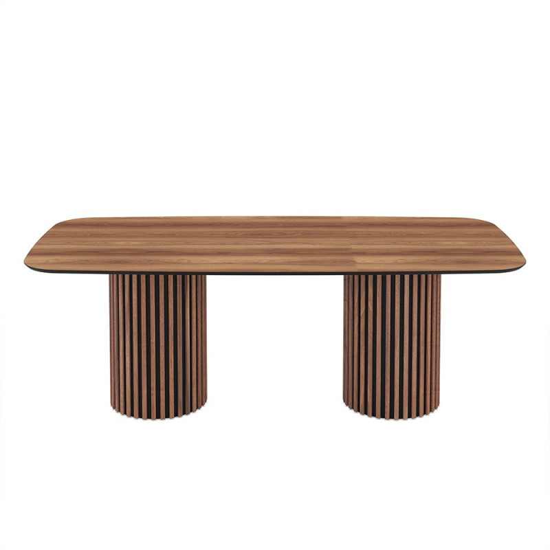 Tavolo fisso Oslo con piano noce e struttura in legno e nero