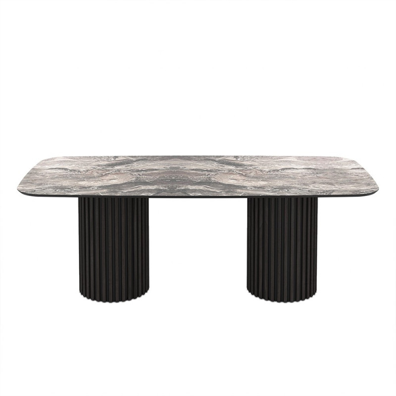 Tavolo fisso Oslo con piano effetto marmo nero arabesque e struttura in legno nero