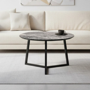 Tavolino da salotto Klint con piano effetto marmo nero arabesque e gambe nere