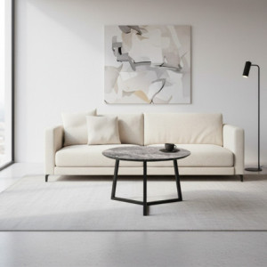 Zoom Tavolino da salotto Klint con piano effetto marmo nero arabesque e gambe nere