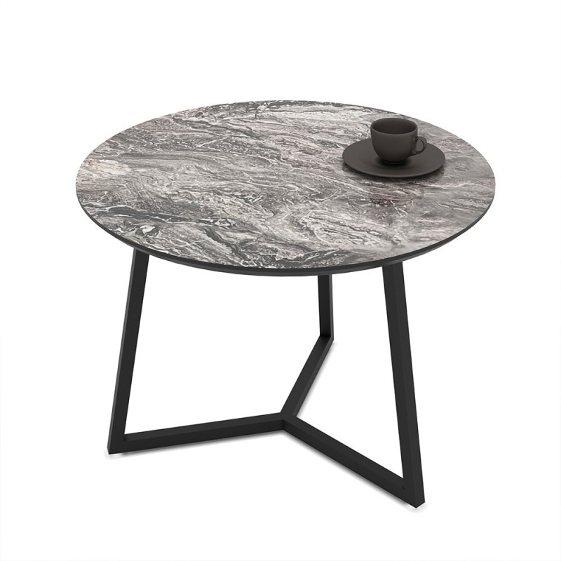 Tavolino da salotto Klint con piano effetto marmo nero arabesque e gambe nere