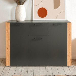 Zoom Madia Cento 01B con 3 ante e 1 cassetto colore antracite e laterali legno rovere artisan