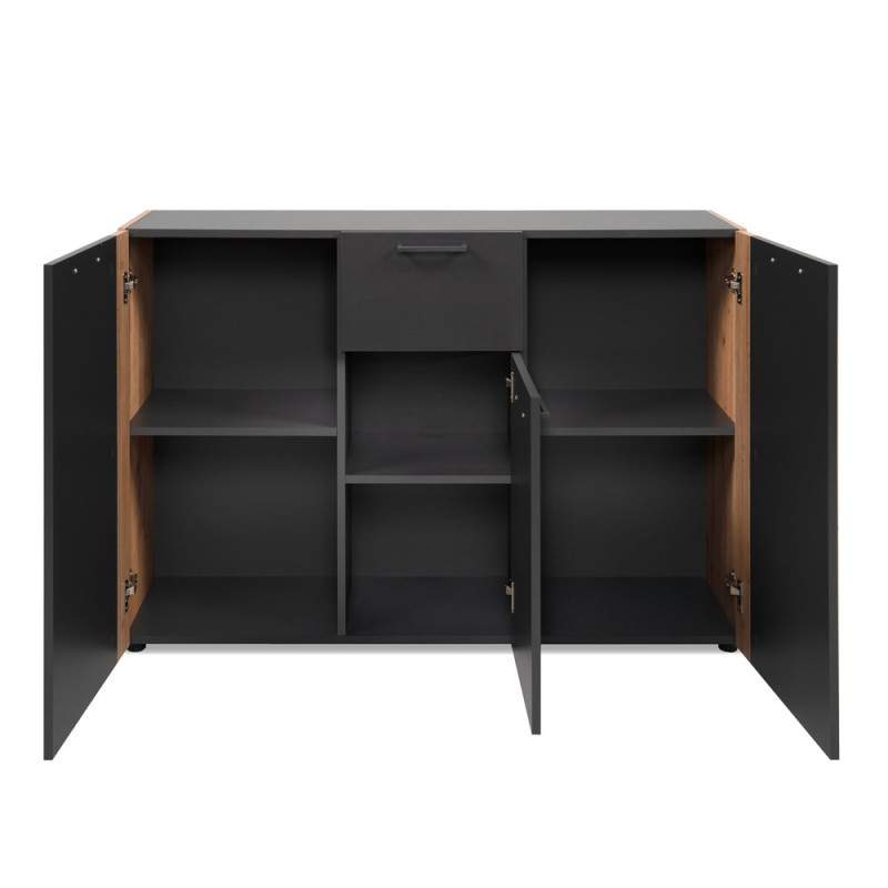 Madia Cento 01B con 3 ante e 1 cassetto colore antracite e laterali legno rovere artisan