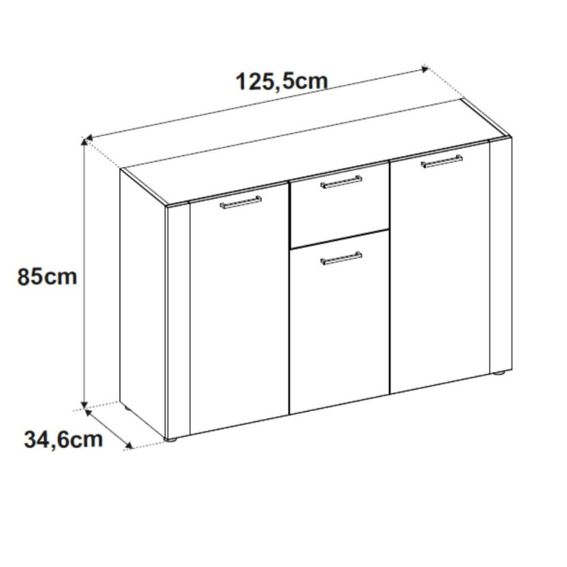 Madia Cento 01B con 3 ante e 1 cassetto colore antracite e laterali legno rovere artisan