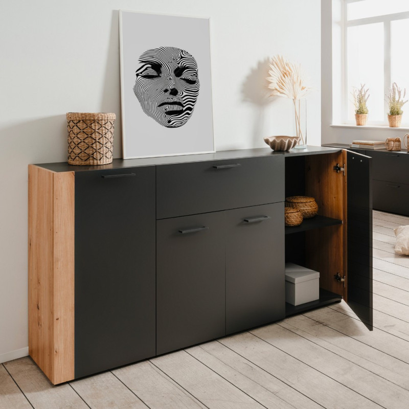 Madia Cento 51A con 4 ante e 1 cassetto colore antracite e laterali legno rovere artisan