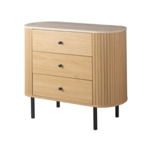 Zoom Comodino Fabia 03A 3 cassetti colore rovere e top effetto travertino