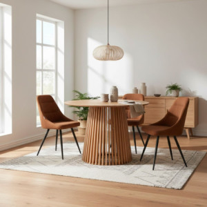 Zoom Tavolo rotondo Garle 81A con base cannettata in legno naturale