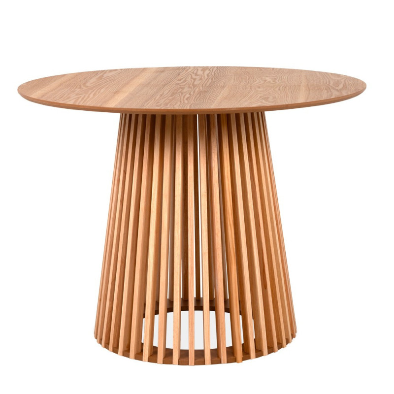 Tavolo rotondo Garle 81A con base cannettata in legno naturale