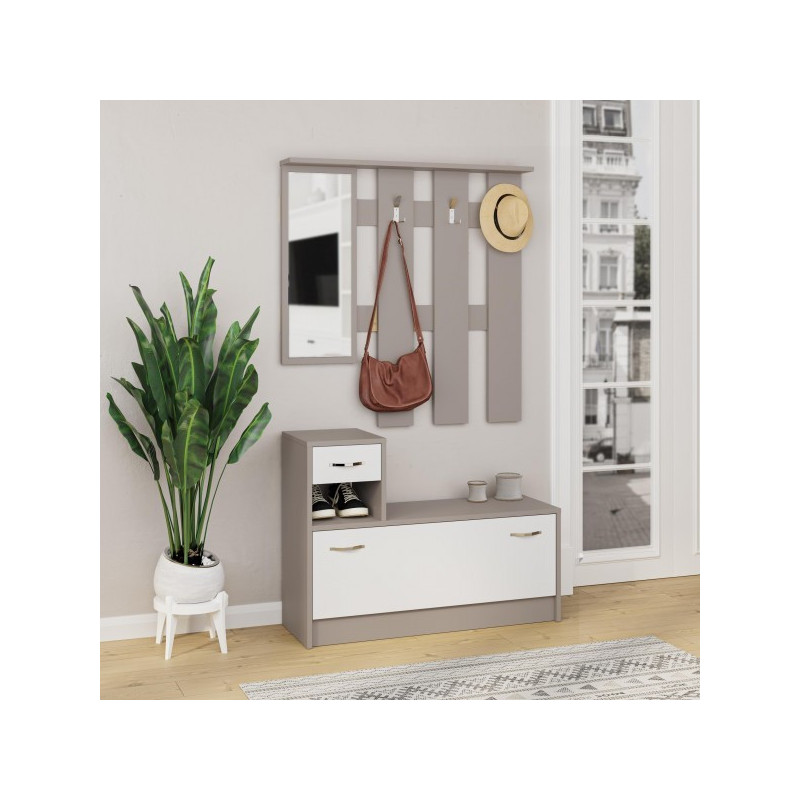 Mobile ingresso Rudolf con specchio colore tortora e bianco