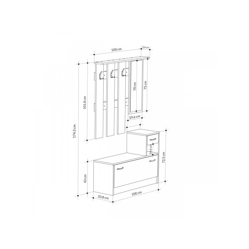 Mobile ingresso Rudolf con specchio colore tortora e bianco