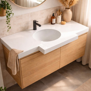 Lavabo da incasso YJ12250 top in pietra sinterizzata e lavabo in ceramica bianco lucido