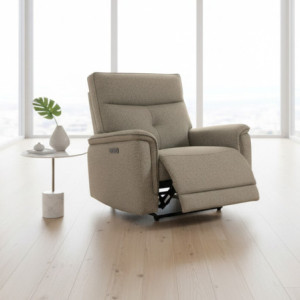 Zoom Poltrona relax Elysio con recliner elettrico in tessuto G093 sabbia