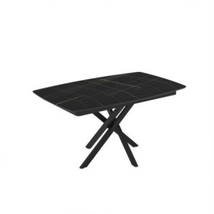 Zoom Tavolo allungabile Filis con piano effetto marmo nero con dettagli oro matt e gambe in metallo nero