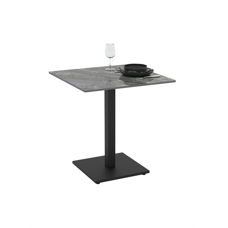 Set 2 tavoli Elora 70x70 con piano in ceramica effetto marmo grigio e gambe nere