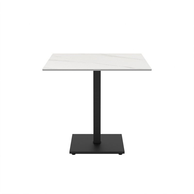 Set 2 tavoli Elora 80x80 con piano in ceramica effetto marmo bianco calacatta e gambe nere