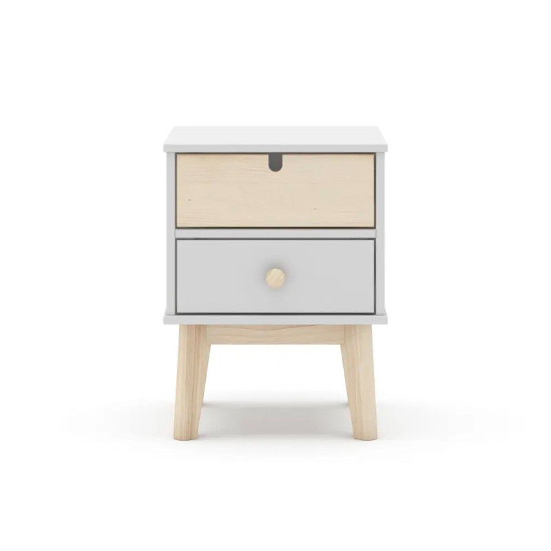 Comodino Estefania in legno con 2 cassetti colore bianco e pino