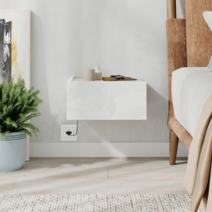 Comodino sospeso Onda colore bianco e cashmere con luci integrate