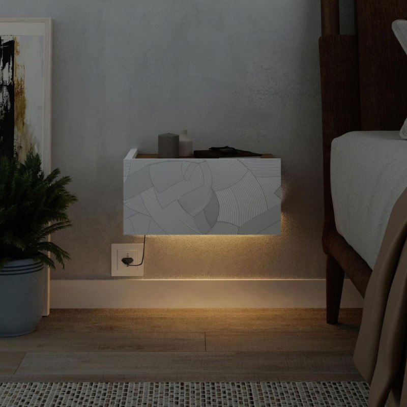 Comodino sospeso Onda colore bianco e cashmere con luci integrate
