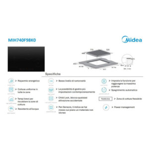 Zoom Piano cottura Midea ad induzione MIH740F98K0 77 cm 1 zona bridge colore nero