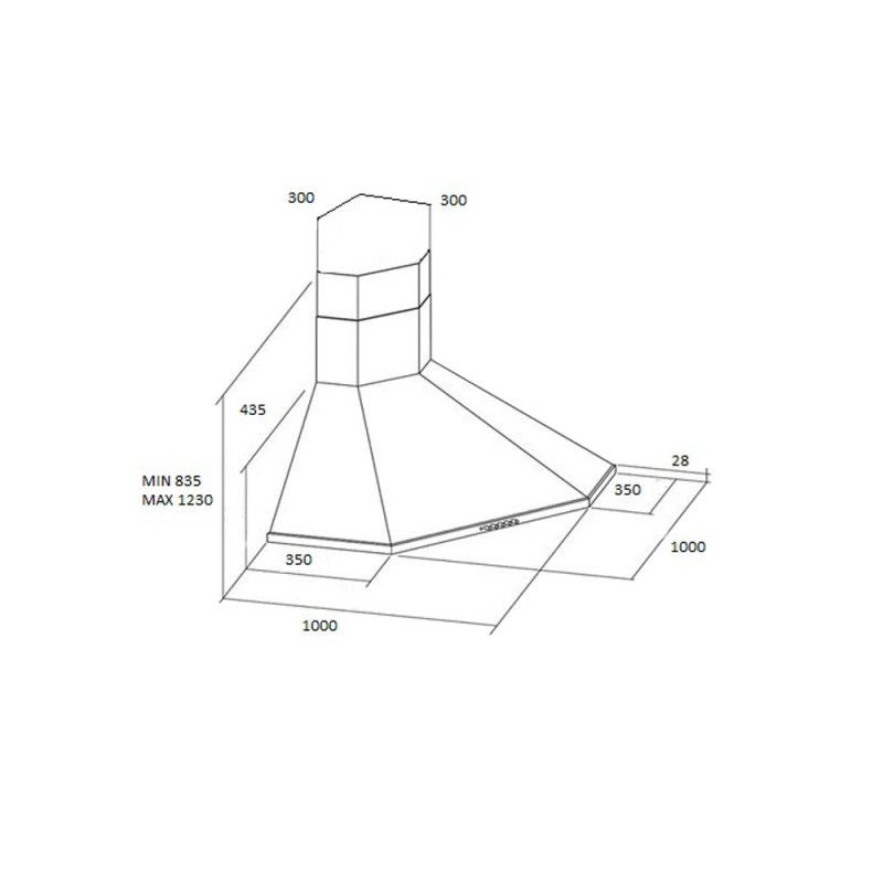 Cappa parete Samet MCIX106 ad angolo 100 cm in acciaio inox