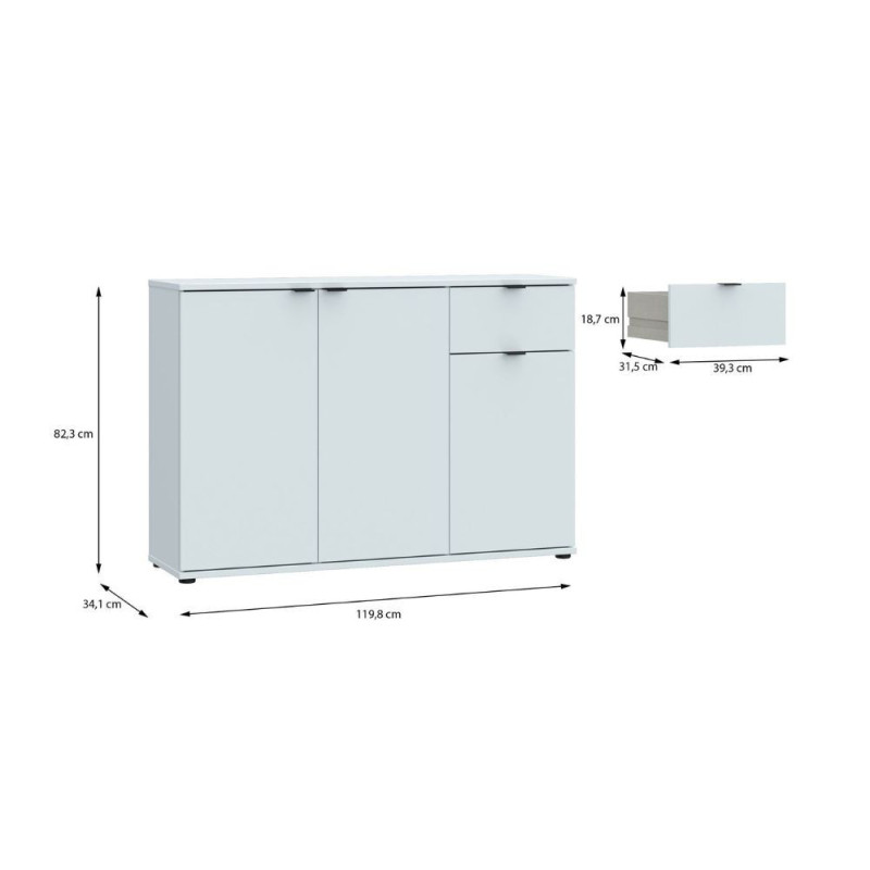 Mobile multiuso Segno con tre ante e 1 cassetto L 120 cm colore grigio chiaro