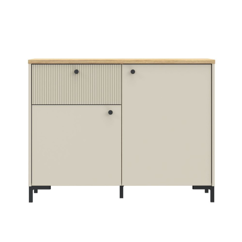 Madia Unit 2 ante e 1 cassetto cannettato L 103.1 x P 41.9 x H 79 cm. colore cashmere con top rovere