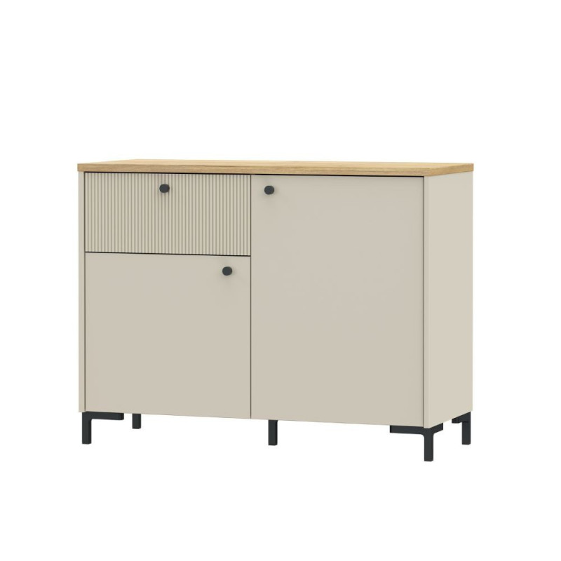 Madia Unit 2 ante e 1 cassetto cannettato L 103.1 x P 41.9 x H 79 cm. colore cashmere con top rovere