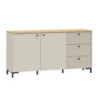 Madia Unit 2 ante e 3 cassetti cannettato L 152.80 x P 41.9 x H 79 cm. colore cashmere con top rovere