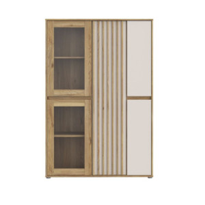 Zoom Vetrina Neutra con 2 ante in vetro temperato e 3 ante cashmere e struttura rovere