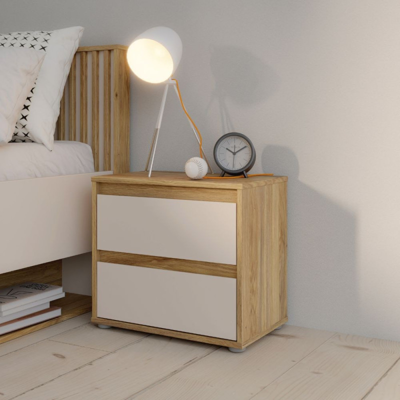 Comodino Neutra 2 cassetti con struttura rovere e frontali cassetti cashmere