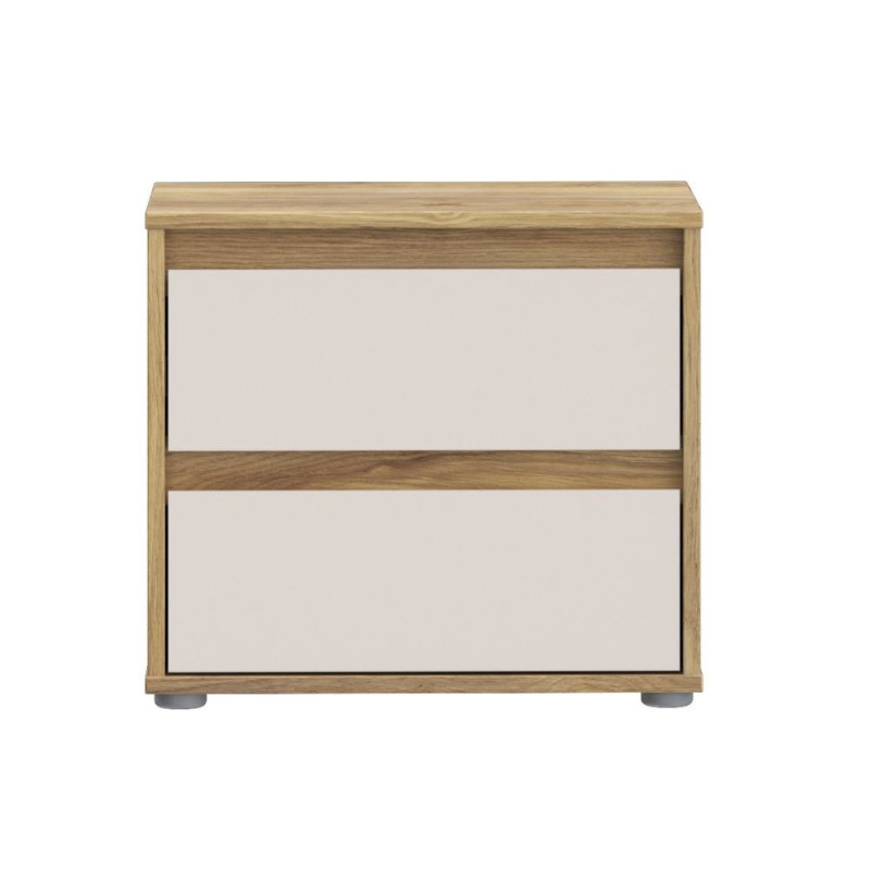Comodino Neutra 2 cassetti con struttura rovere e frontali cassetti cashmere