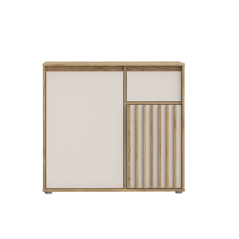 Mobile multiuso Neutra 1 cassetto e 2 ante con dettaglio cannettato in rovere e cashmere