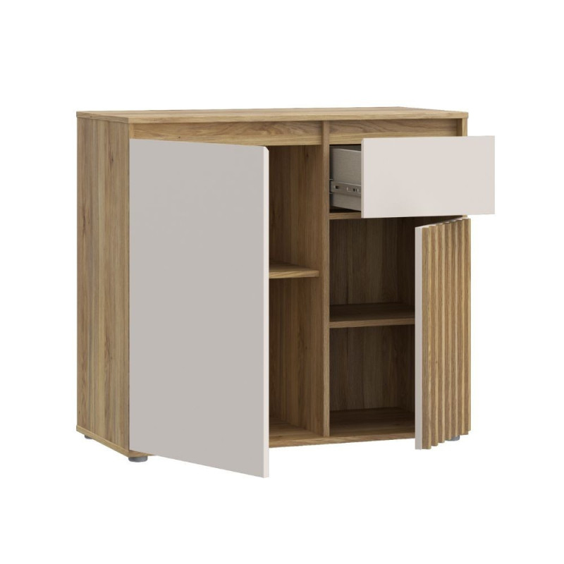 Mobile multiuso Neutra 1 cassetto e 2 ante con dettaglio cannettato in rovere e cashmere