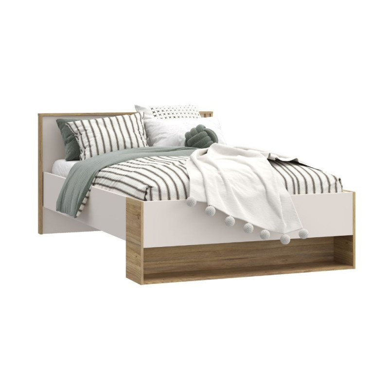 Letto una piazza e mezza Neutra 120x200 cm. con cassetto e 2 vani a giorno colore rovere e cashmere