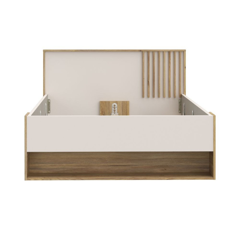 Letto una piazza e mezza Neutra 120x200 cm. con cassetto e 2 vani a giorno colore rovere e cashmere