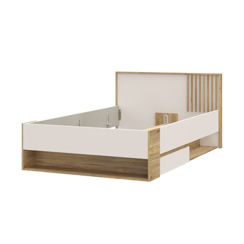 Letto una piazza e mezza Neutra 120x200 cm. con cassetto e 2 vani a giorno colore rovere e cashmere