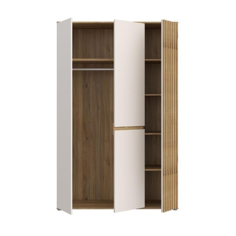 Armadio Neutra con 3 ante con dettaglio cannettato cahsmere e rovere
