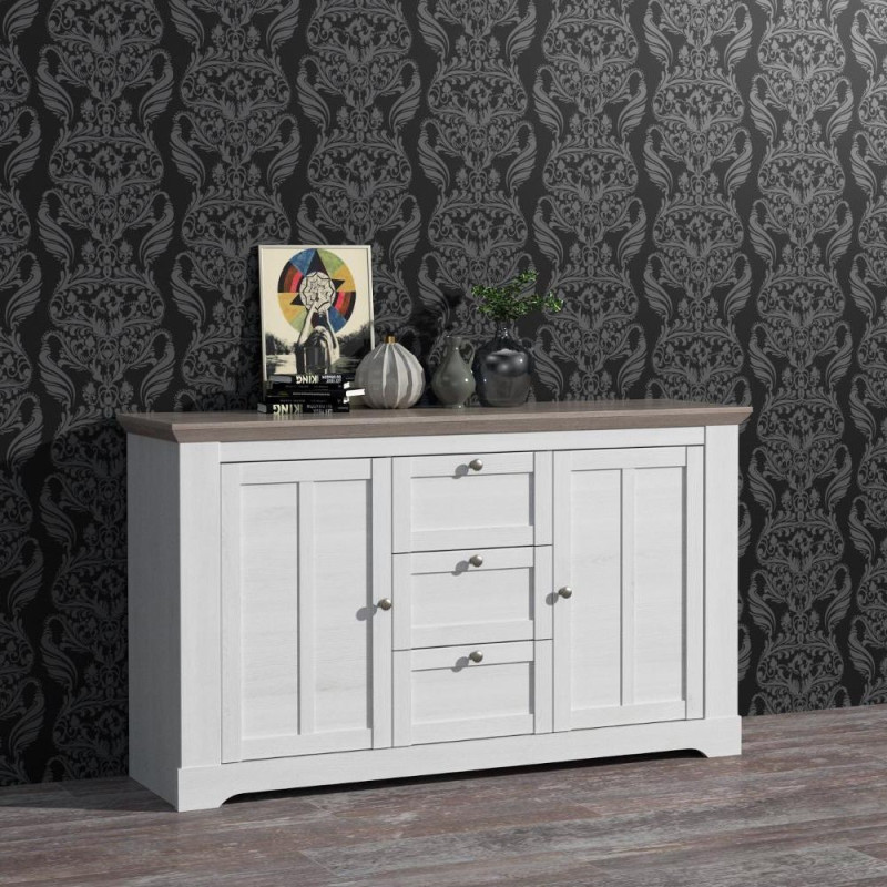 Madia Forma con 3 cassetti e 2 ante colore rovere neve e piano olmo scuro