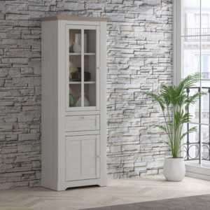 Vetrina Forma con 1 cassetto e 2 ante con luce integrata colore rovere neve e piano olmo scuro