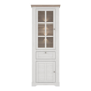 Zoom Vetrina Forma con 1 cassetto e 2 ante con luce integrata colore rovere neve e piano olmo scuro