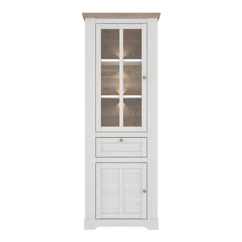 Vetrina Forma con 1 cassetto e 2 ante con luce integrata colore rovere neve e piano olmo scuro