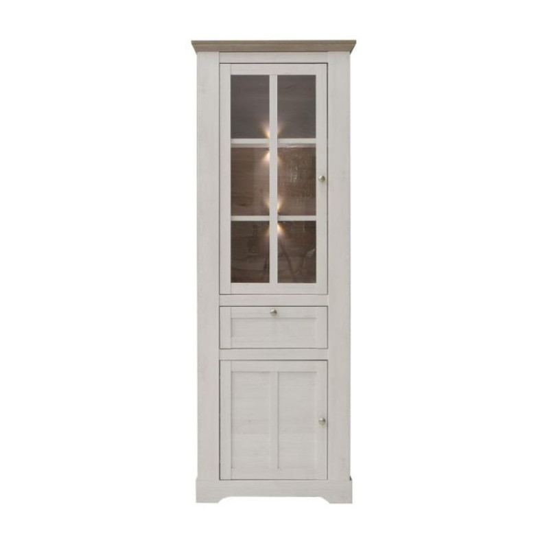 Vetrina Forma con 1 cassetto e 2 ante con luce integrata colore rovere neve e piano olmo scuro