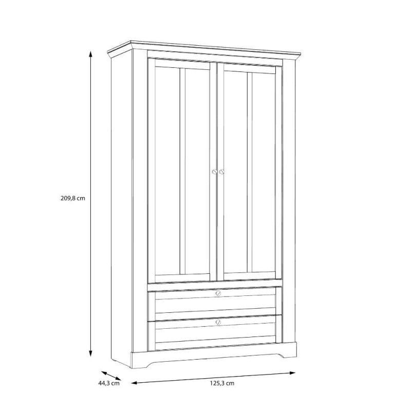 Vetrina Forma con 2 cassetti e 2 ante con vetro e con luce integrata colore rovere neve e piano olmo scuro