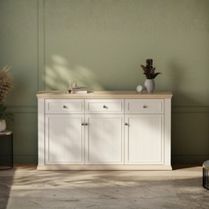 Zoom Madia Essenza con 3 cassetti e 3 ante in stile classico colore bianco e rovere